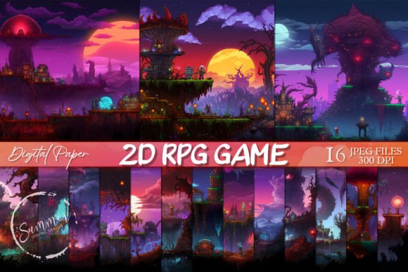 2D RPG Game Scrapbook Paper Backgrounds for Creative Projects