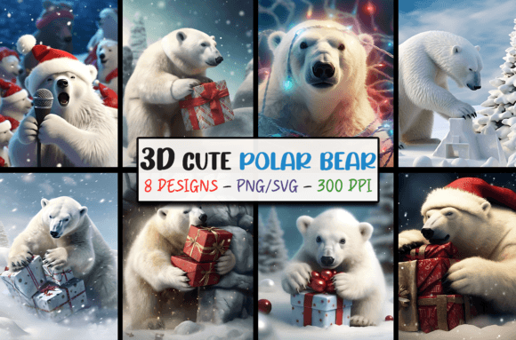 Adorable Polar Bear 3D Christmas Backgrounds for Festive Projects