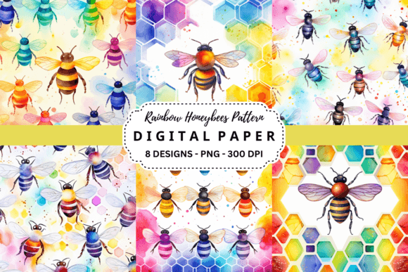 Bring Vibrant Energy to Your Designs with Rainbow Honeybees Pattern Backgrounds