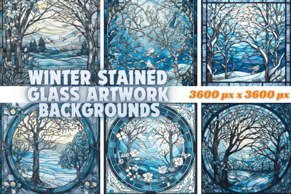 Captivating Winter Stained Glass Artwork Backgrounds for Designers