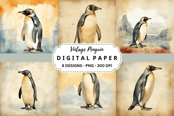 Charming Vintage Penguin Watercolor Backgrounds for Designers