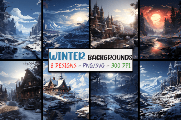 Charming Winter Art: Painted Cute Winter Backgrounds - SVG