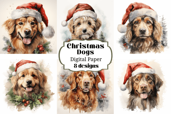 Christmas Dogs Digital Paper: 8 Festive Backgrounds