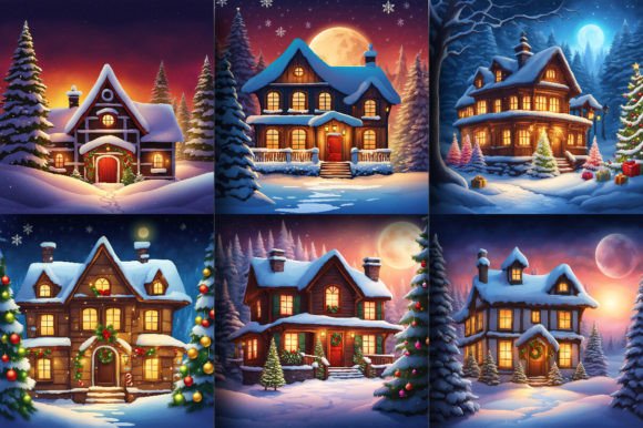 Enchanting Fantasy Christmas House Backgrounds for Designs