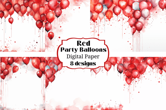 Festive Fun: Red Party Balloons Digital Paper Backgrounds