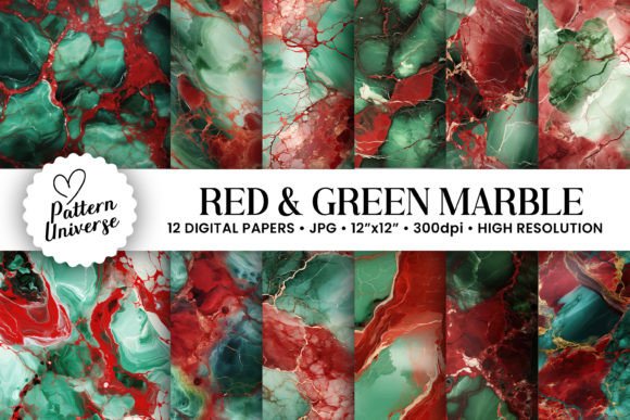 Red & Green Marble Backgrounds: Festive Digital Papers