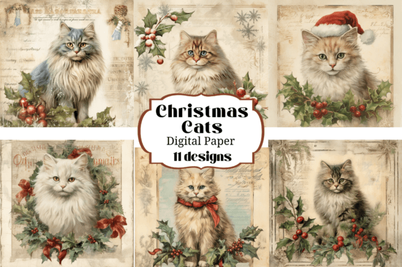 Victorian Christmas Cats: 11 Enchanting Backgrounds for Your Crafts